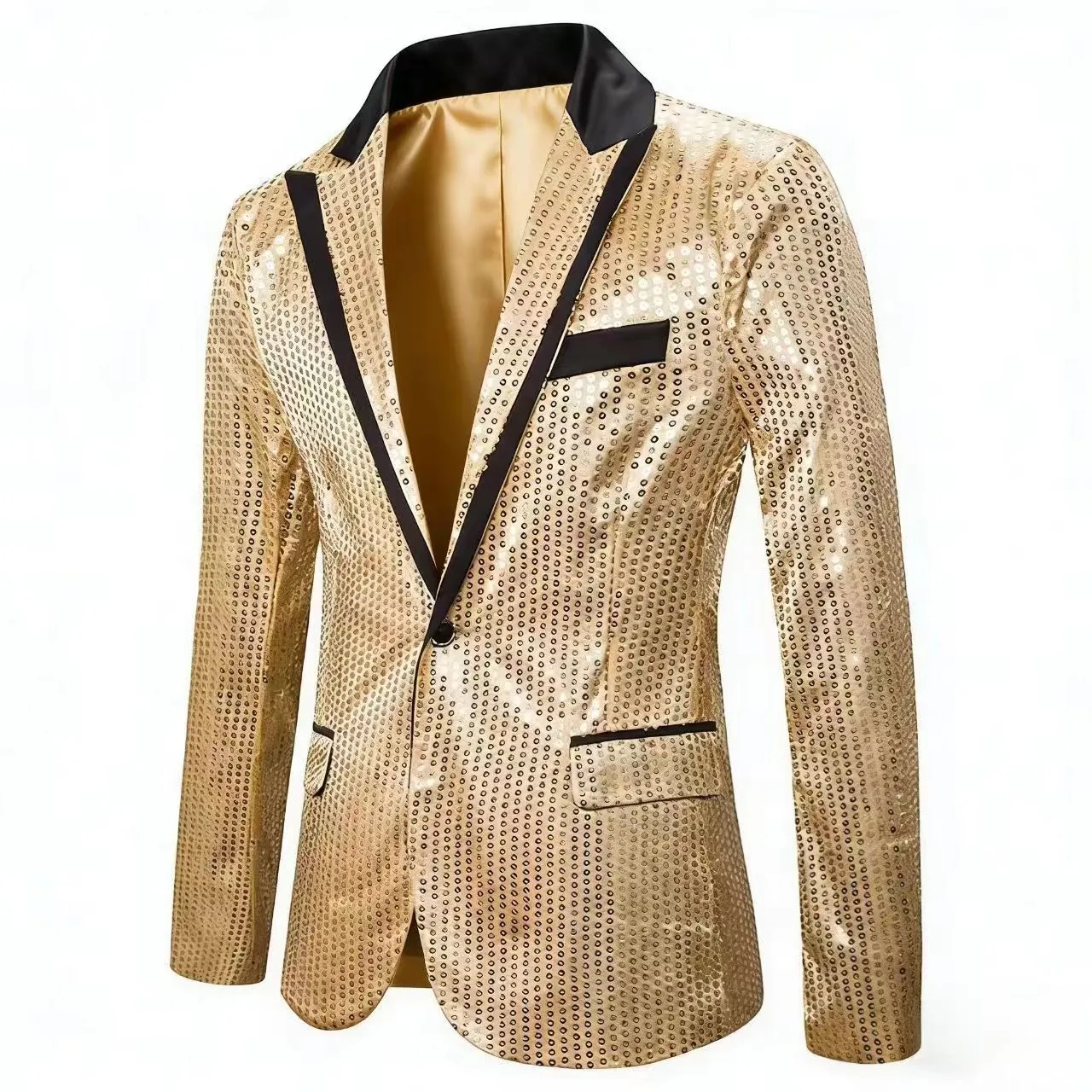 Men Sequin Blazer Shiny Disco Suit Jacket Single Breasted One Button Lapel Party Performance Outerwear