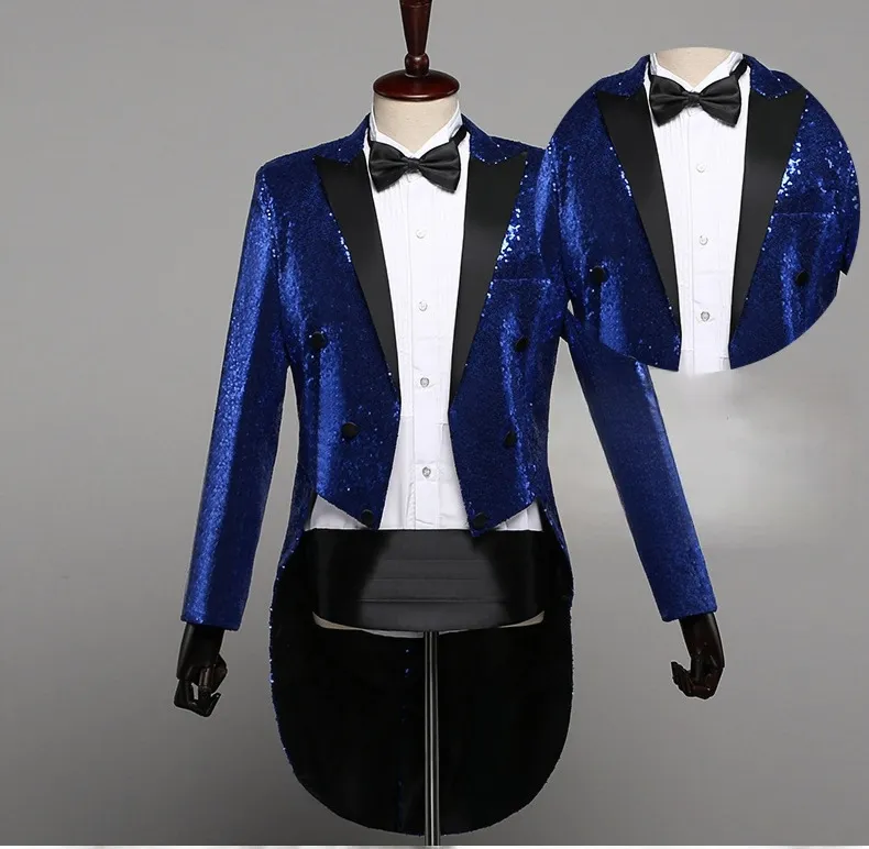 Men's Sequined Tuxedo Suit Jacket Slim Fit Peak Lapel Single Button Long Sleeve Blazer For Stage Performance Party