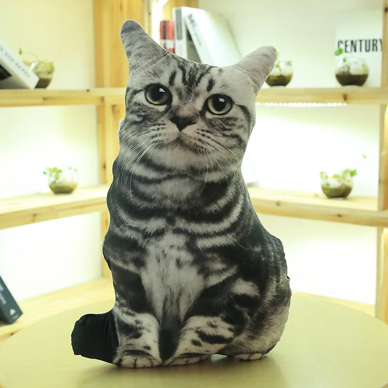 3D Simulation Cat Plush Toy Simulation Animal Pillow Cute Kitten Stuffed Doll Soft Cushion Home Decor