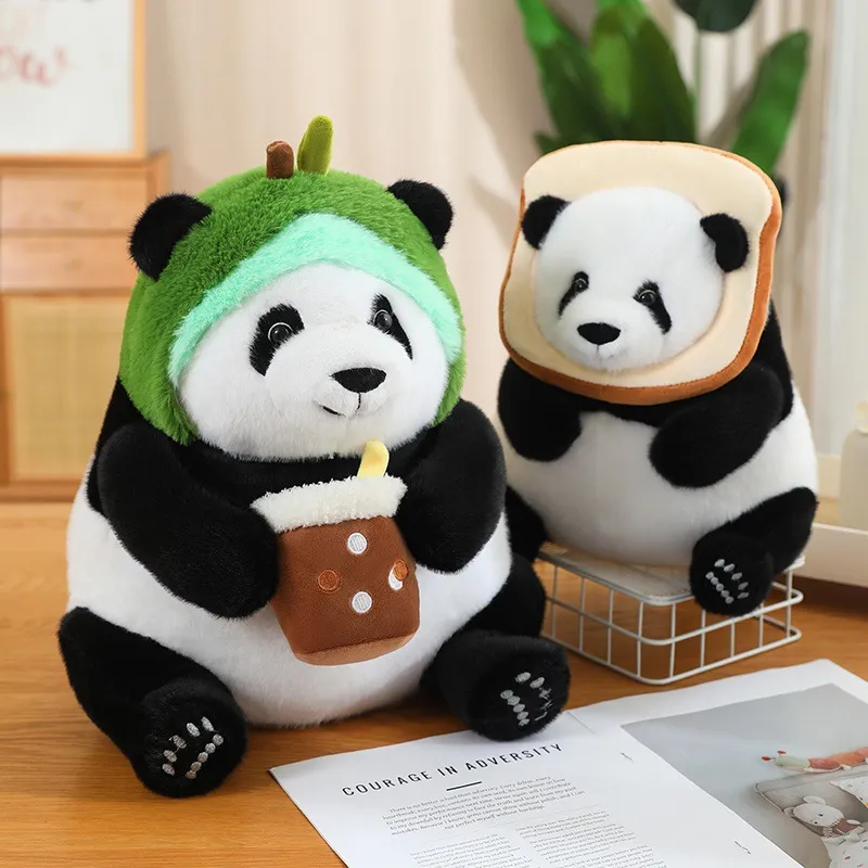 Lindo Panda Juguete de Peluche Taza de Té de Leche Animal Transformar Muñeca Rellena Aguacate Conejo Unicornio Dinosaurio Flor Pan Muñeca Regalo