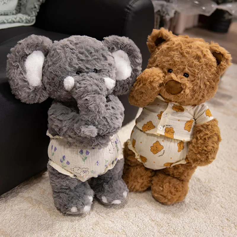 Cute Stuffed Animal Plush Toy Pajamas Bear Rabbit Elephant Pacifying Doll Soft Fluffy Toy Kids Gift