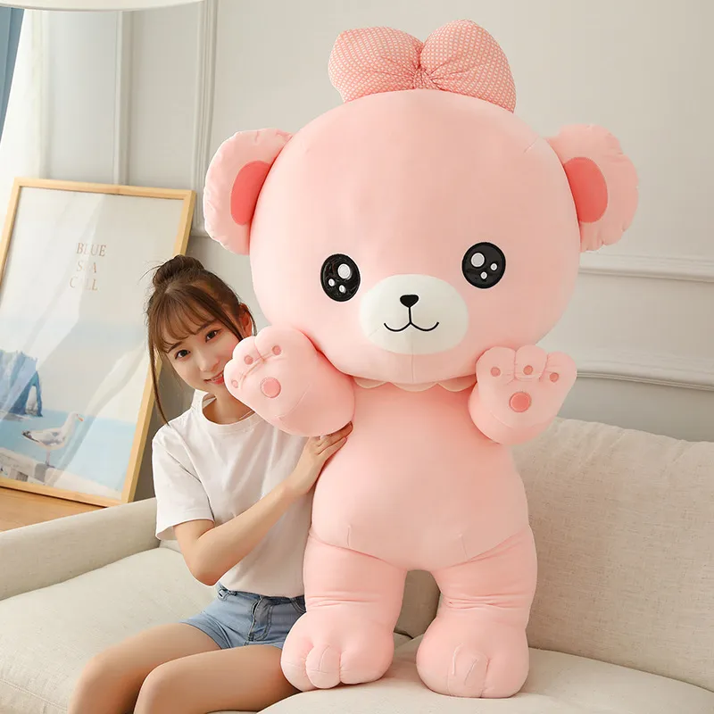 Lindo Osito de Peluche Rosa Azul con Lazo Animal de Peluche Suave Almohada de Abuso Muñeca Compañera para Niñas Niños