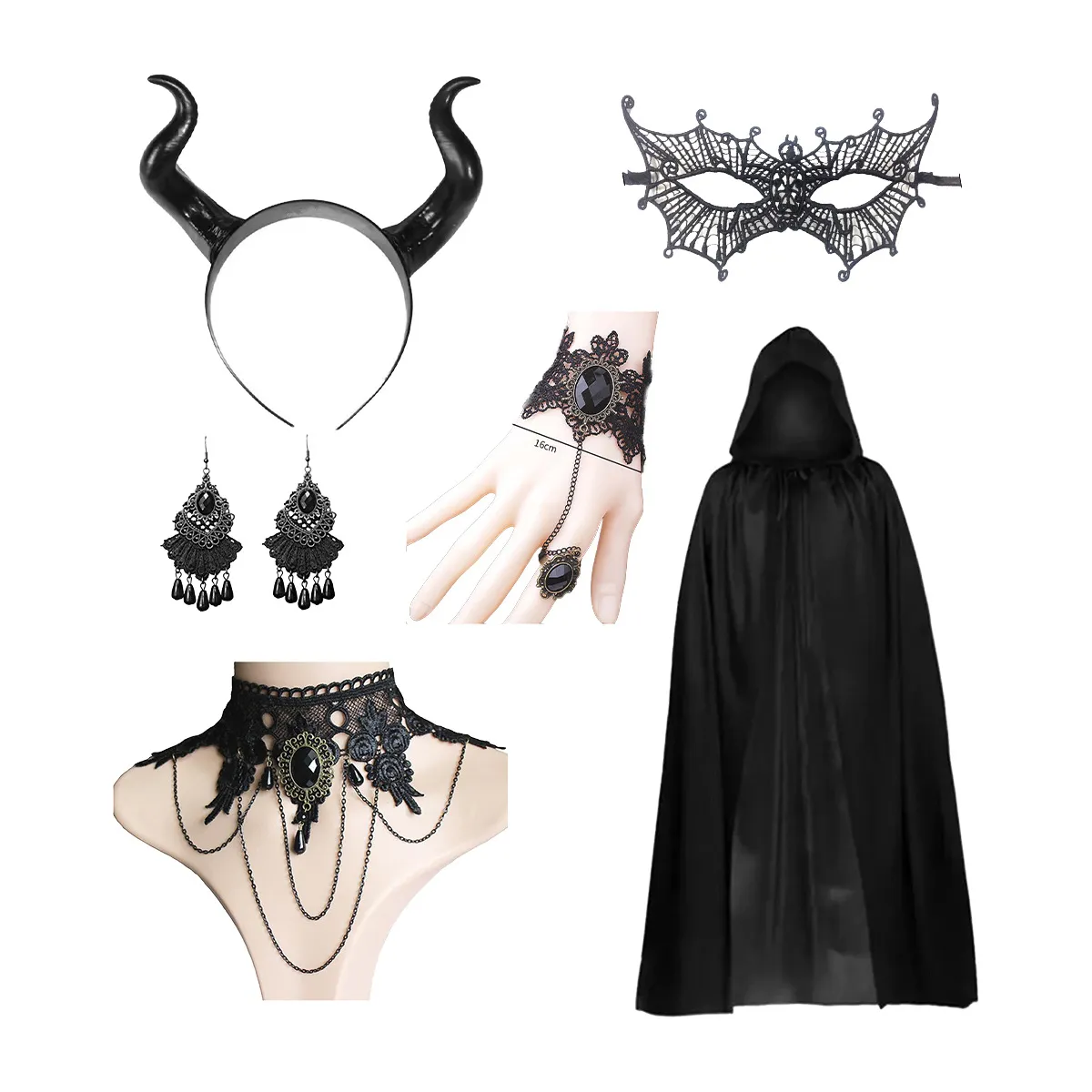 Diadema de Cuernos de Diablo de Halloween Pluma Encaje Estilo Oscuro Cosplay Fiesta Accesorios para el Cabello para Mujeres Hombres