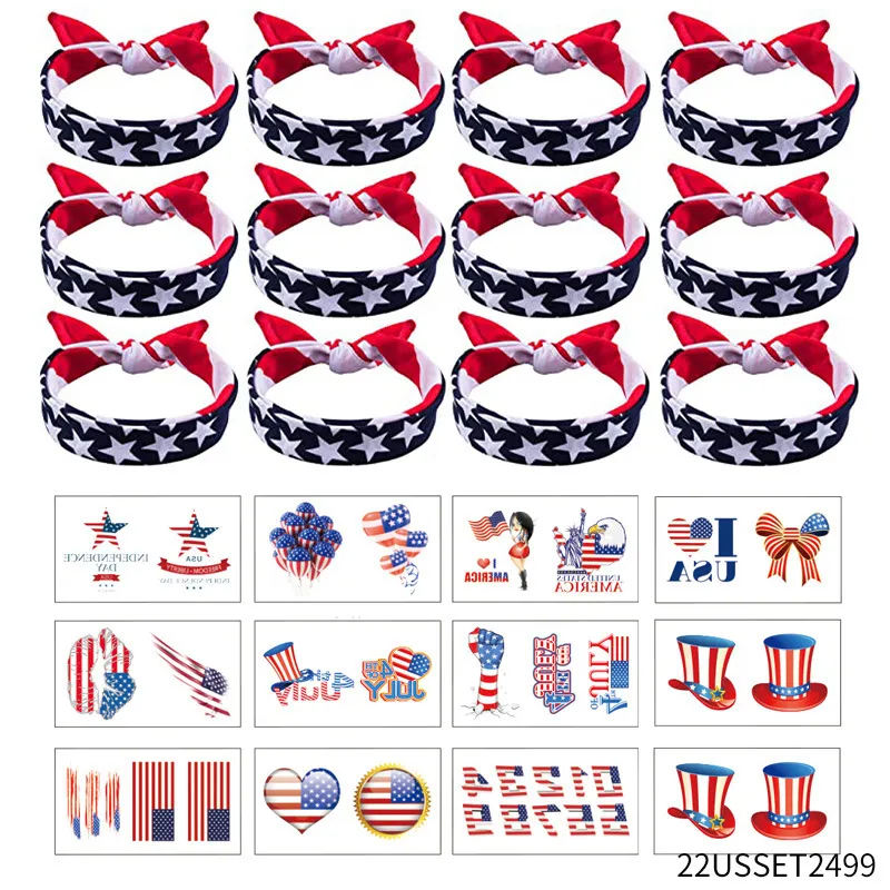 US Independence Day Party Decoration Set American Flag Glasses Headband Bowknot Tattoo Stickers Holiday Supplies