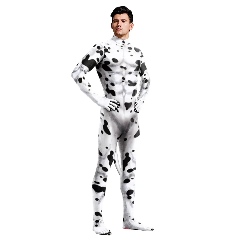Combinaison Intégrale pour Adulte à Imprimé Dalmatien Costume de Cosplay d'Halloween Unisexe Déguisement Animal de Scène