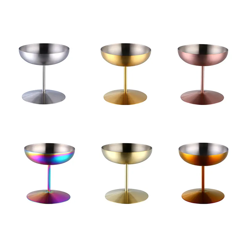 Stainless Steel Sundae Cup High Stem Ice Cream Cup Dessert Snack Cup Metal Martini Goblet Kitchen Tableware