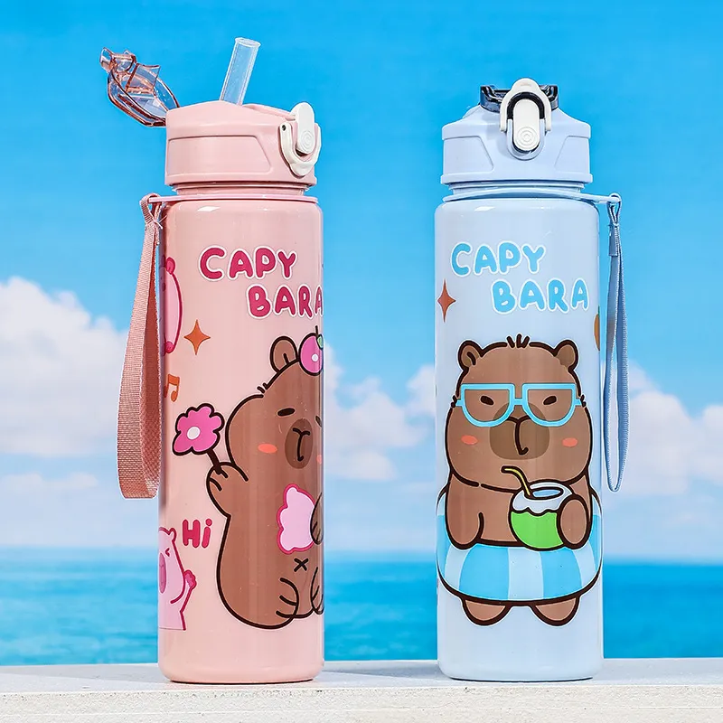Studenten Plastic Sport Waterbeker Draagbaar Lekkendicht Ketel Hoge Temperatuur Bestendig Schattig Cartoon Print Drinkfles