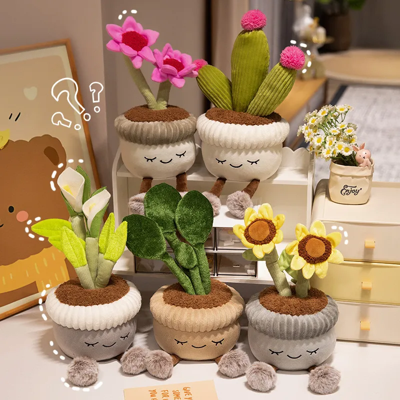 Süßes Topfpflanzen Plüschtier Kuschelpuppe Weiche Simulationsblume Kaktus Sonnenblume Desktop Ornament Heilungsgeschenk Für Frauen