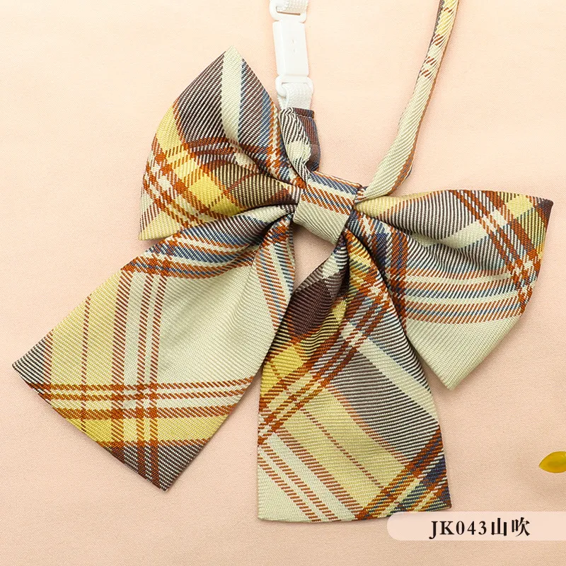 Preppy Style Plaid Bow Tie Polyester Cotton Yamabuki Plaid Collar Flower Uniform Decorative Neckwear Women