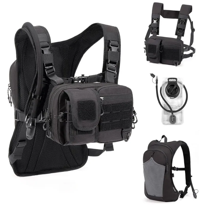 Tactical Chest Bag And Hydration Backpack Combo Molle Vest For Hiking Cycling