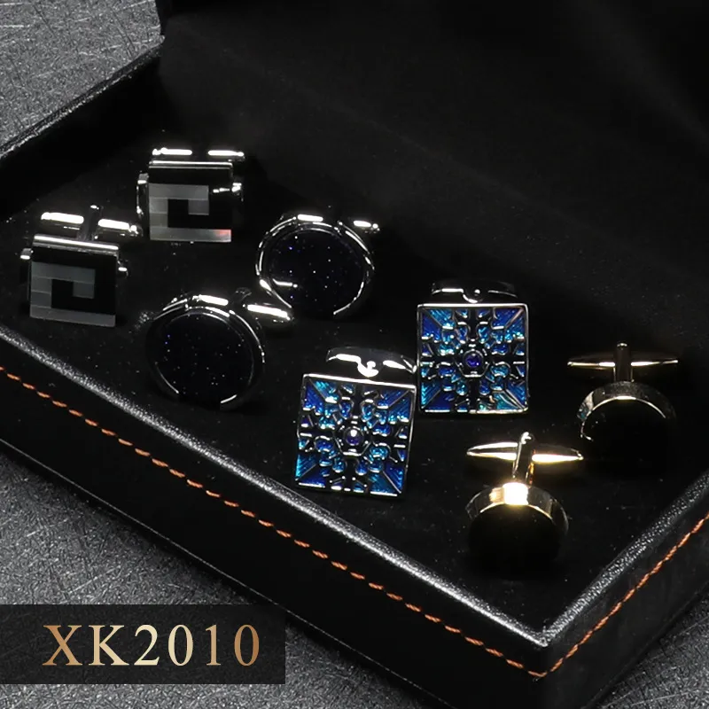 Boutons de Manchette Français pour Hommes Ensemble Boîte Cadeau Alliage Géométrique Cristal Boutons de Manchette Affaires Mariage Chemise Costume Bijoux Accessoires