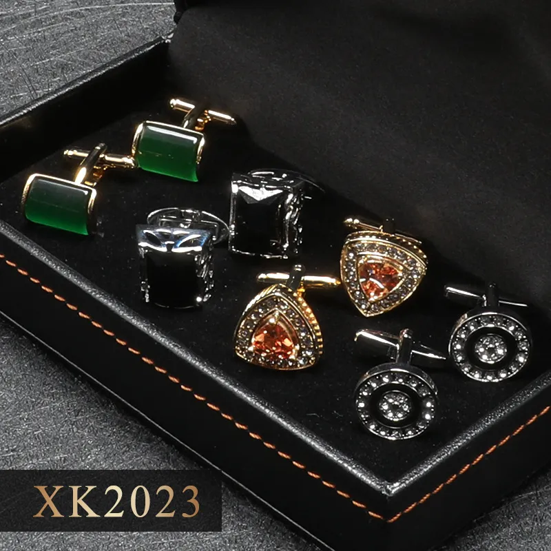 Boutons de Manchette Français pour Hommes Ensemble Cuivre Strass Géométrique Boutons de Manchette pour Chemise Costume Affaires Emballage Boîte Cadeau