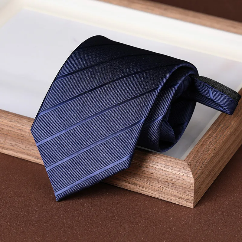 Men's Zipper Tie Business Formal Wine Red Twill Lazy Necktie Wedding Groom Neckwear Easy Pull Stripe Fashion Accessories