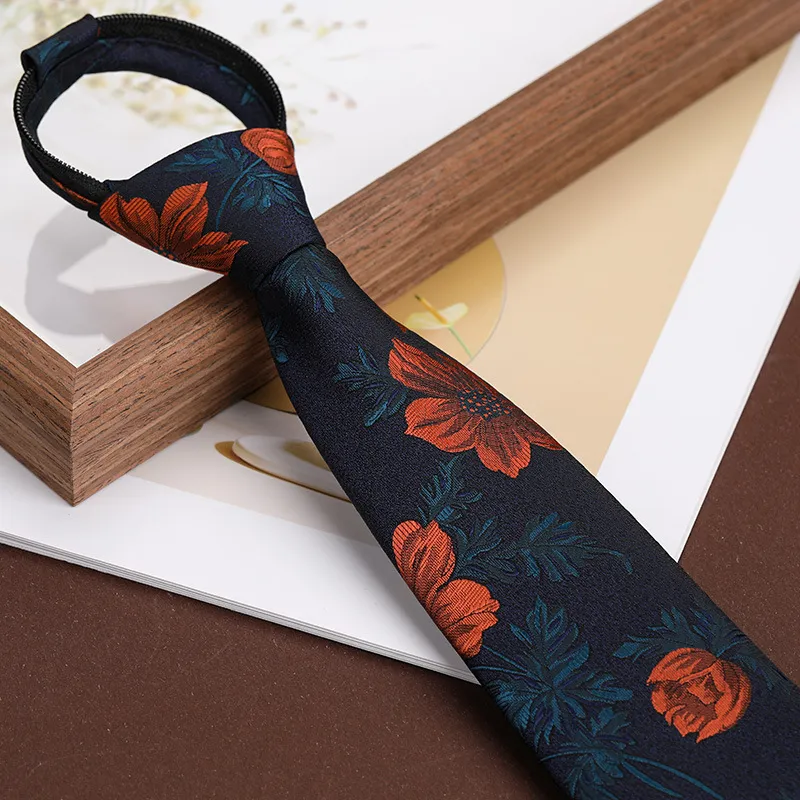 Men's Business Retro Zipper Tie British Style Jacquard Polyester Necktie For Wedding Party Formal Wear