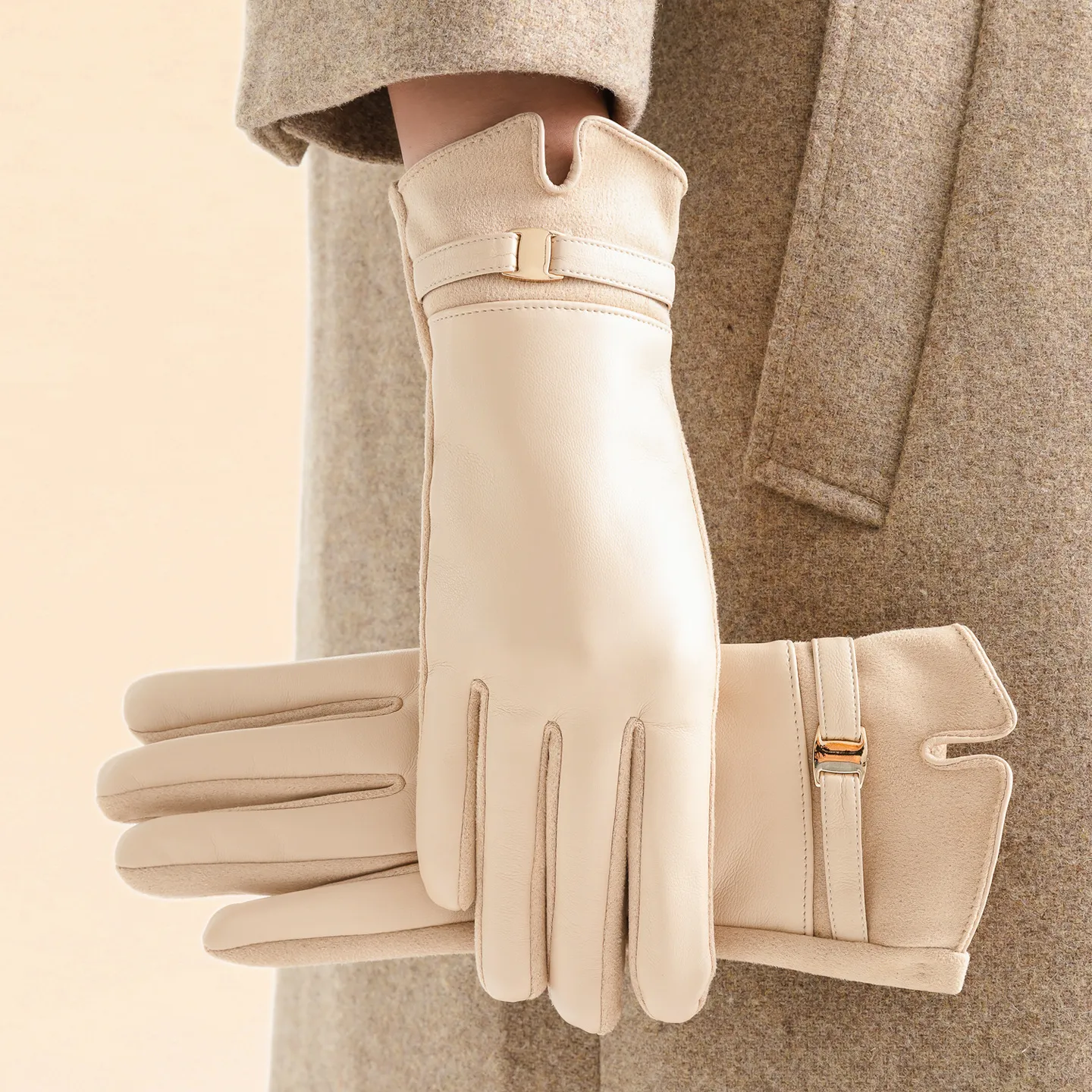Women Winter Warm Touch Screen Gloves Suede PU Leather Fleece Lined Cold Weather Driving Cycling Gloves