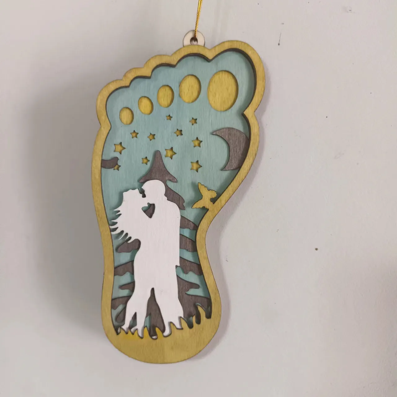Wooden Layered Couple Bigfoot Hanging Ornament Valentine Day Wedding Home Decor Wooden Craft Pendant