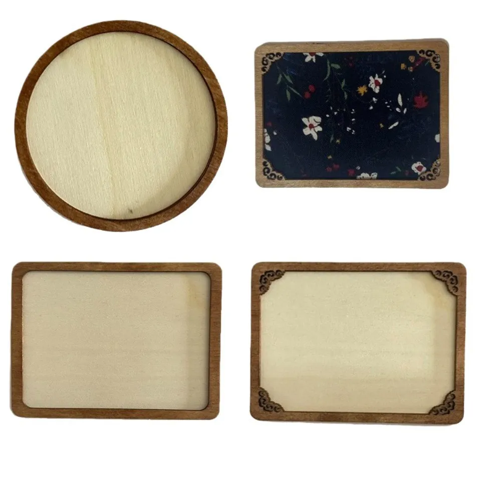 Marco de Fotos de Bordado DIY de Madera Accesorio de Imán de Nevera Artesanía de Madera Hecho a Mano Decoración del Hogar Tallado Hueco
