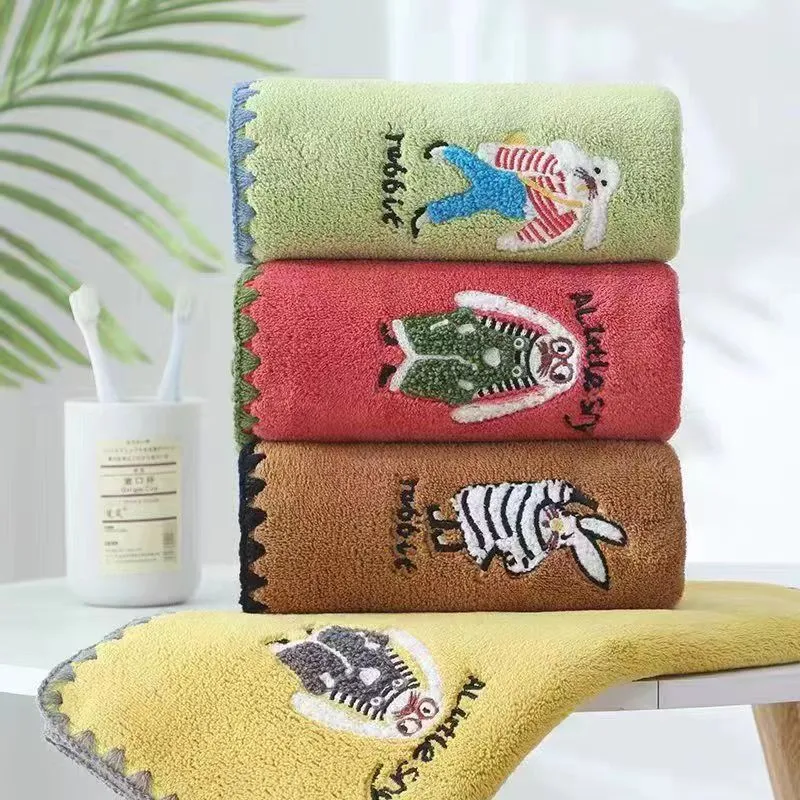Haushalt Korallenfleece Cartoon Kaninchen Jacquard Gesichtstuch Und Badetuch Set Weich Saugfähig Heim Handtuch
