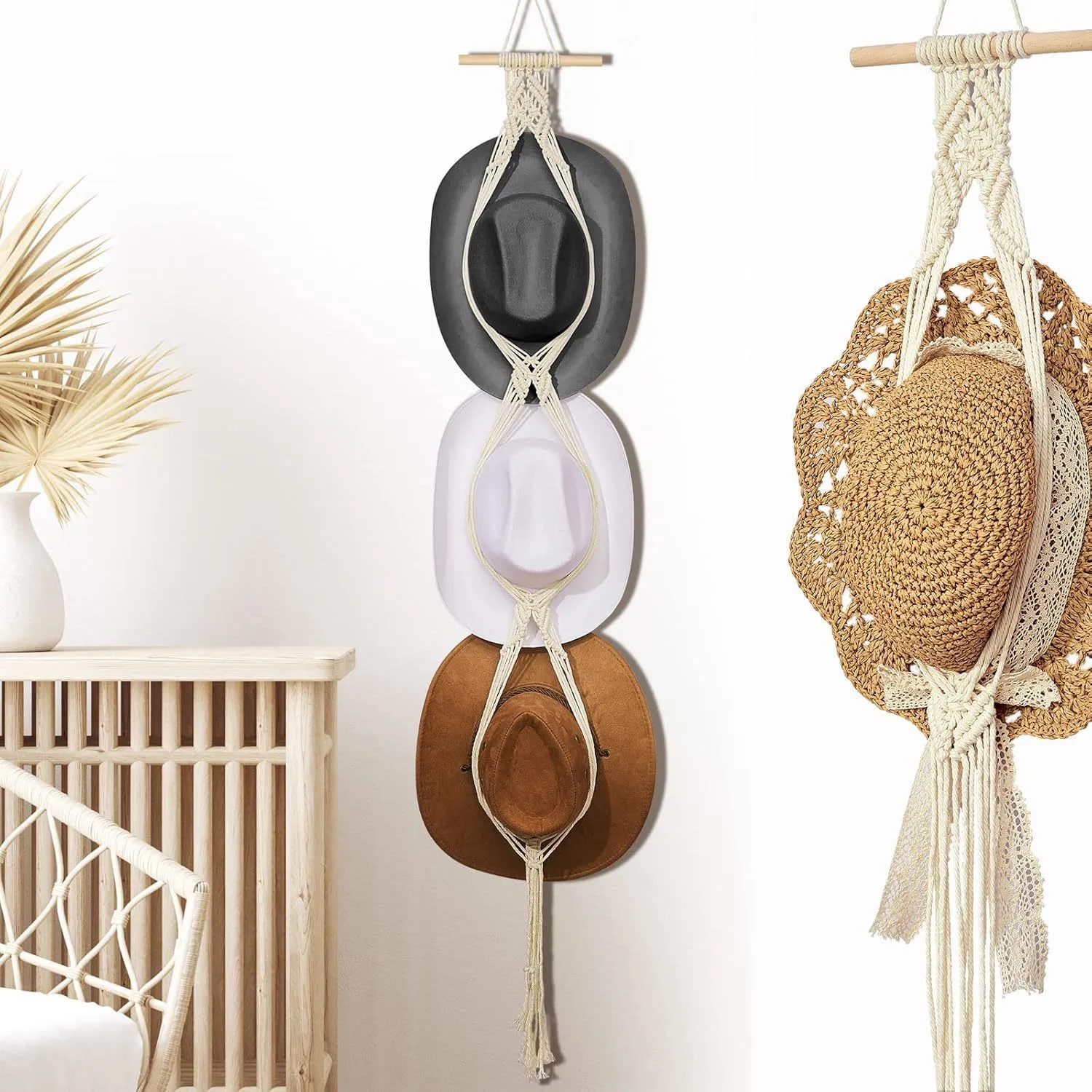 Boho Gewebter Hut Organizer Wandbehang Baumwollseil Hut Halter Ständer Für Schlafzimmer Wohnzimmer Heim Wanddekor