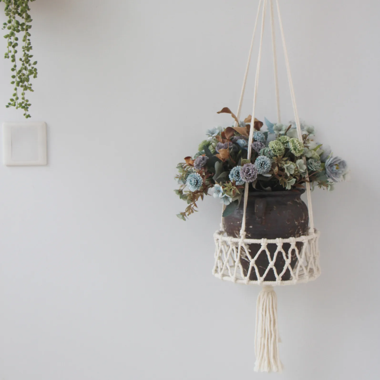 Handgemaakte Macrame Plantenhanger Katoentouw Hangende Plantenbak Mand Binnen Buiten Boheems Huis Tuin Wanddecoratie