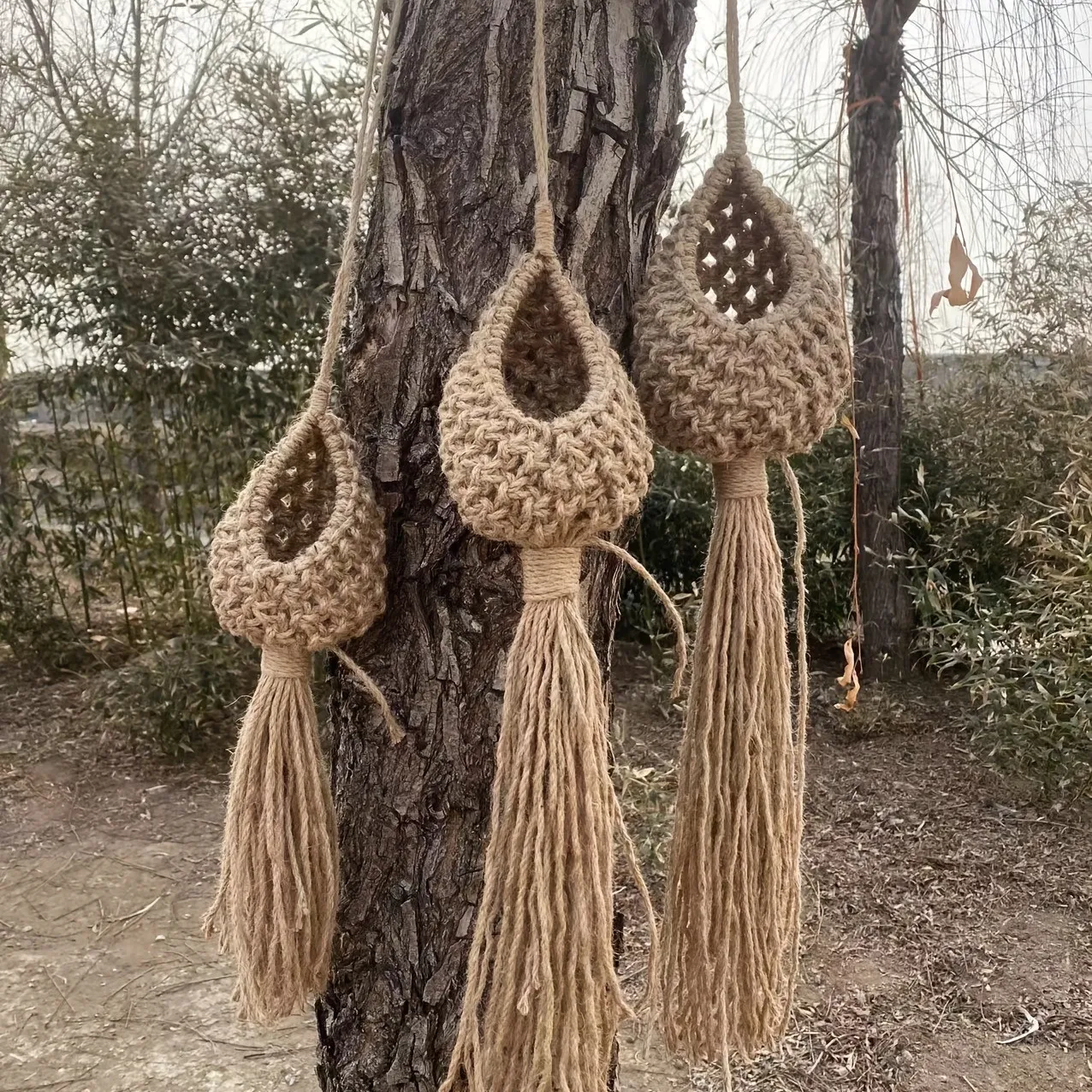 Handmade Woven Teardrop Bird Nest Hanging Birdhouse Natural Jute Grass Pastoral Bohemian Style Garden Home Decor