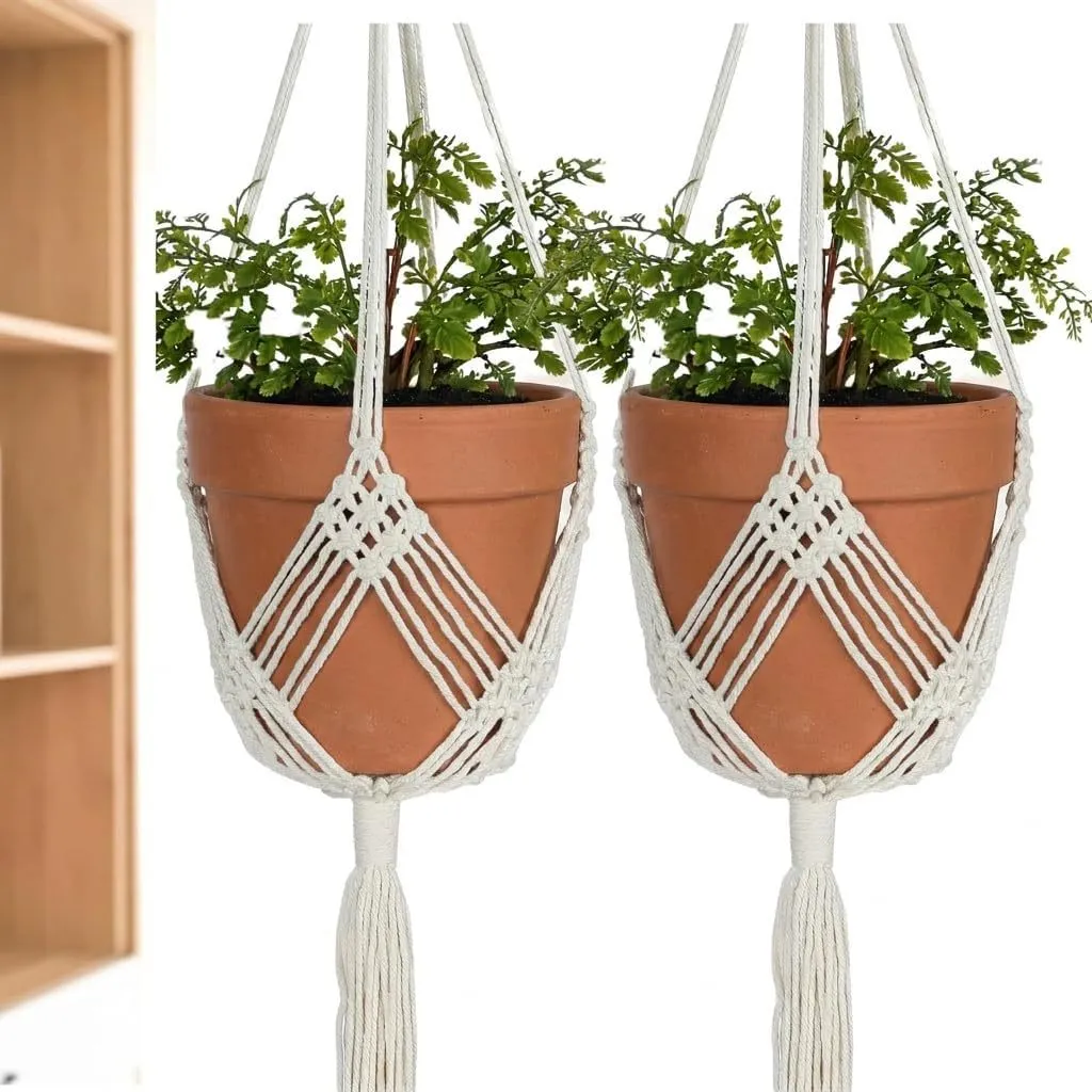 Suspension pour Plante en Macramé Faite Main Corde de Coton Panier Suspendu Tissé Support de Pot pour Jardin Intérieur Extérieur Décoration