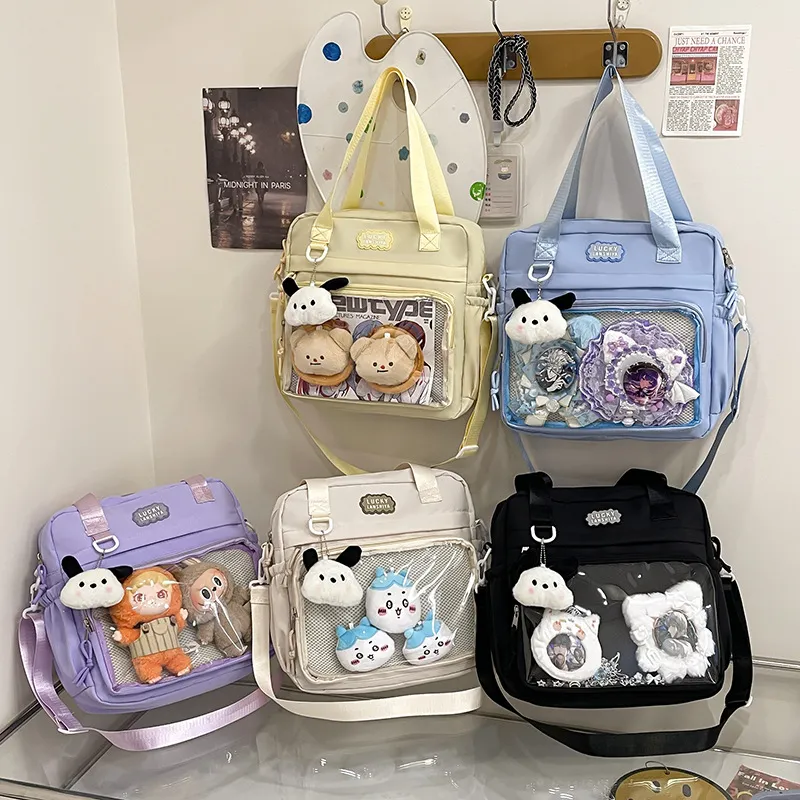 Kawaii College Style Ita Bag Clear Window Casual Backpack Cute PU Leather School Bookbag Multi-Use Crossbody Bag