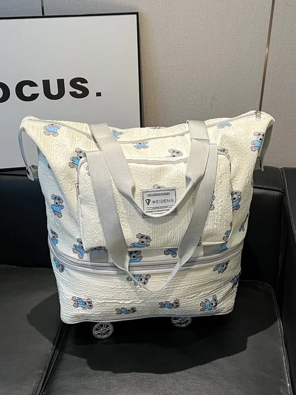 Grote Capaciteit Reistas Met Wielen Cartoon Print Nylon Weekender Tas Opvouwbare Bagagetas Voor Vrouwen