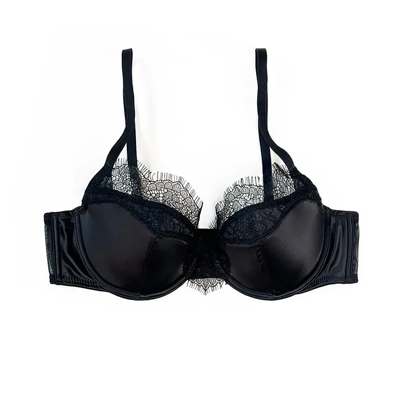 French Style Sexy Lace Satin Bra For Women Push Up Gathering Adjustment Underwire Lingerie Anti-sagging Solid Color Brassiere