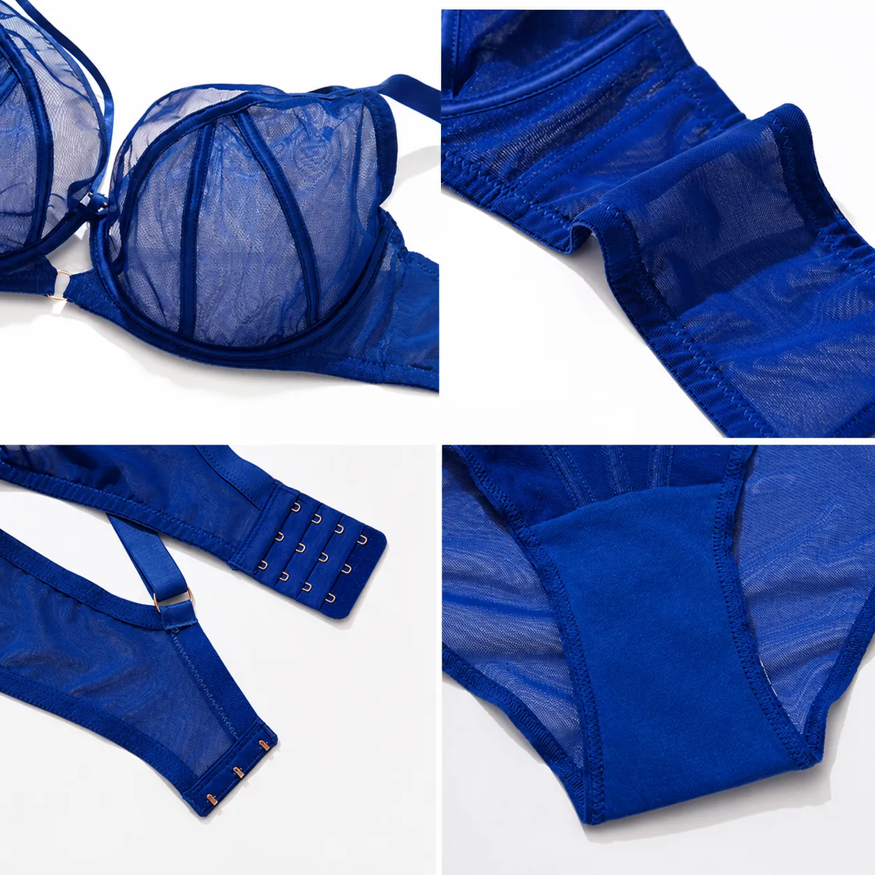 Women Plus Size Lingerie Set Thin Lace Push Up Minimizer Bra And Panties Breathable Mesh Underwire Underwear Set Sexy Lingerie