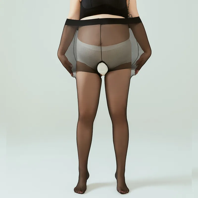 Panty Grote Maten Dames Met Open Kruis Ultradun Transparant 15D Sexy Hoge Elasticiteit Panty Naadloze Nylon Kousen