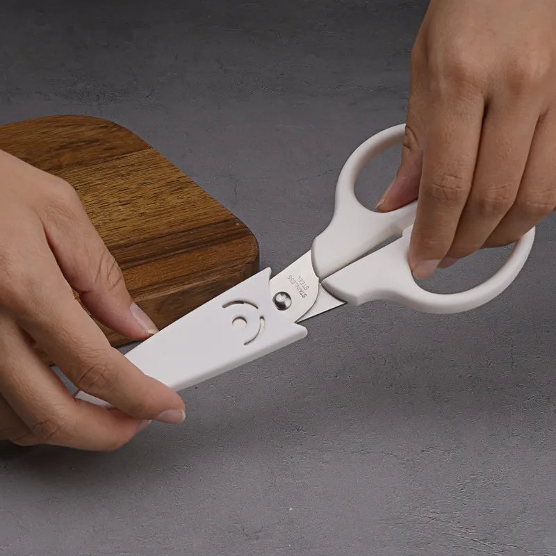 Multifunctional Stainless Steel Baby Food Scissors Household Kitchen Scissors With Protective Cover For Kids Children