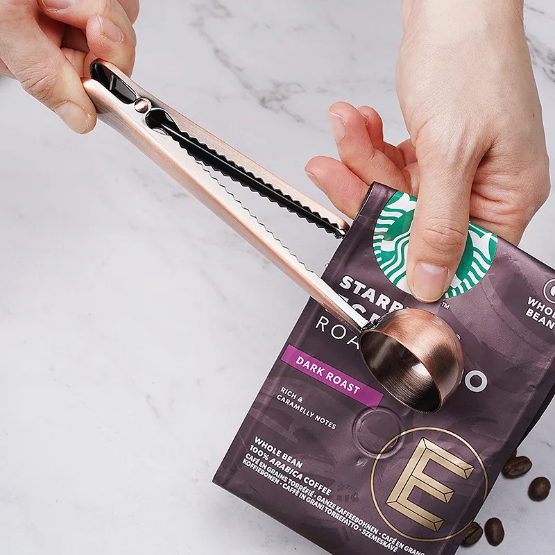 Cuillère à Café Électroplaquée en Acier Inoxydable Avec Clip d'Étanchéité Mesure Multifonctionnelle Pour Grains