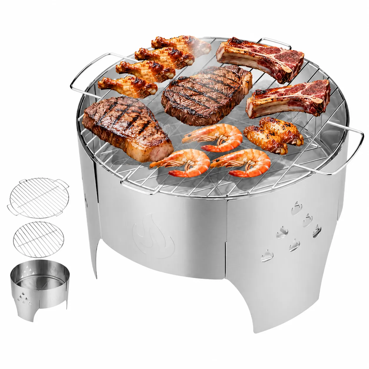 Grill Barbecue Portable en Acier Inoxydable Camping en Plein Air Poêle à Charbon Léger Assemblé Pour la Cuisine