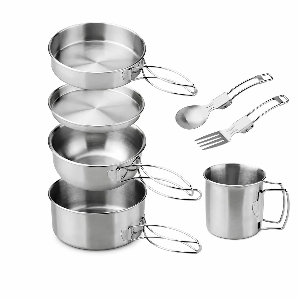 Stainless Steel Camping Cookware Set Portable Outdoor Mess Kit Pot Pan Cup Folding Spoon Fork Hiking Picnic Tableware