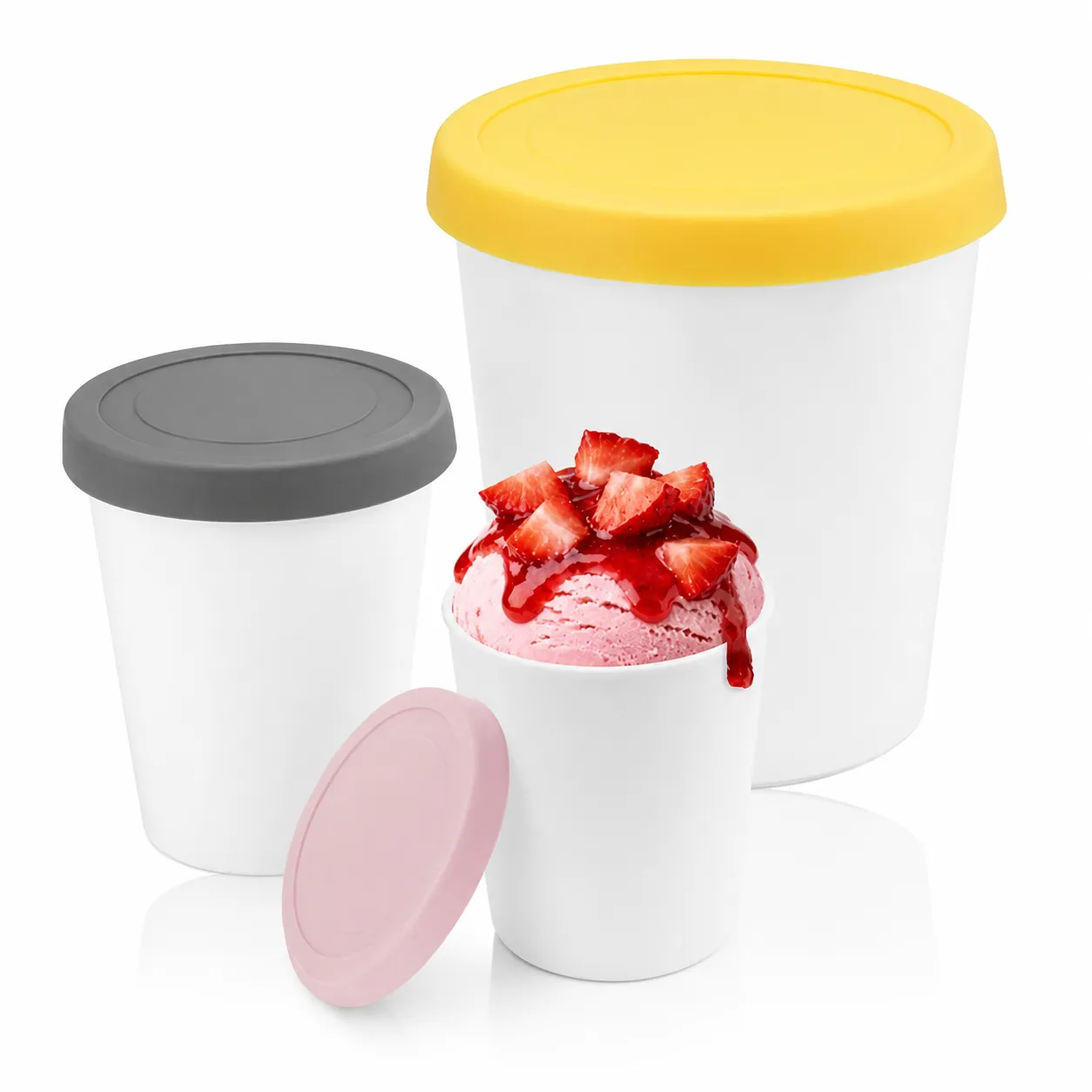 Plastic Ice Cream Cup With Silicone Lid Multi-Specification Reusable Frozen Dessert Container For Kitchen Food Storage