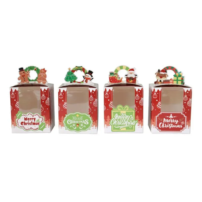 Kerst Cupcake Dozen Met Doorzichtig Venster Wit Karton Bakkerij Koekjes Dozen Voor Vakantie Feest Cadeau Verpakking