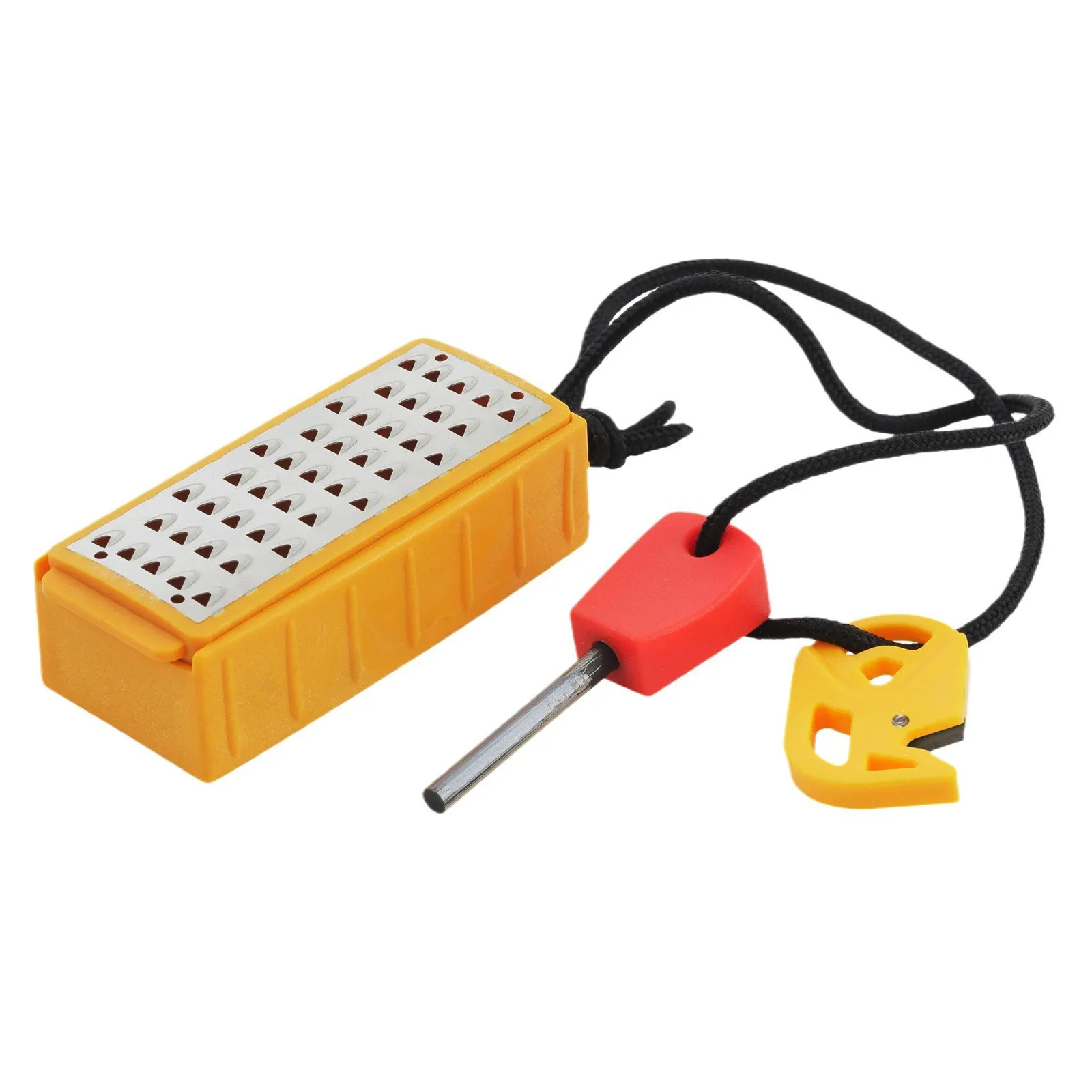 Outdoor Survival Flint Fire Starter Set With Multi-Functional Scraper And Lanyard Hiking Camping Tool