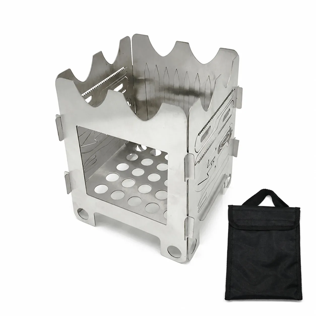 Poêle de Camping Pliable Multifonctionnel en Acier Inoxydable pour Extérieur Poêle à Bois Portable pour Pique-nique Barbecue Ustensiles