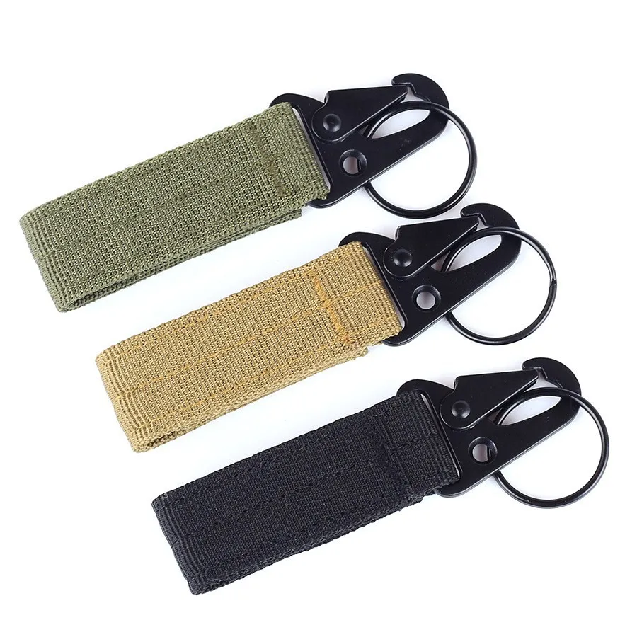 Outdoor Tactical Webbing Keychain Carabiner Aluminum Alloy D Ring Clip Molle Strap Key Ring Holder For Hiking Camping