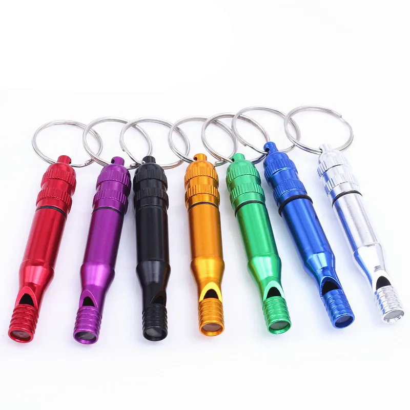 Outdoor Emergency Survival Whistle Aluminum Alloy Portable Loud Whistle With Waterproof Compartment And Key Ring