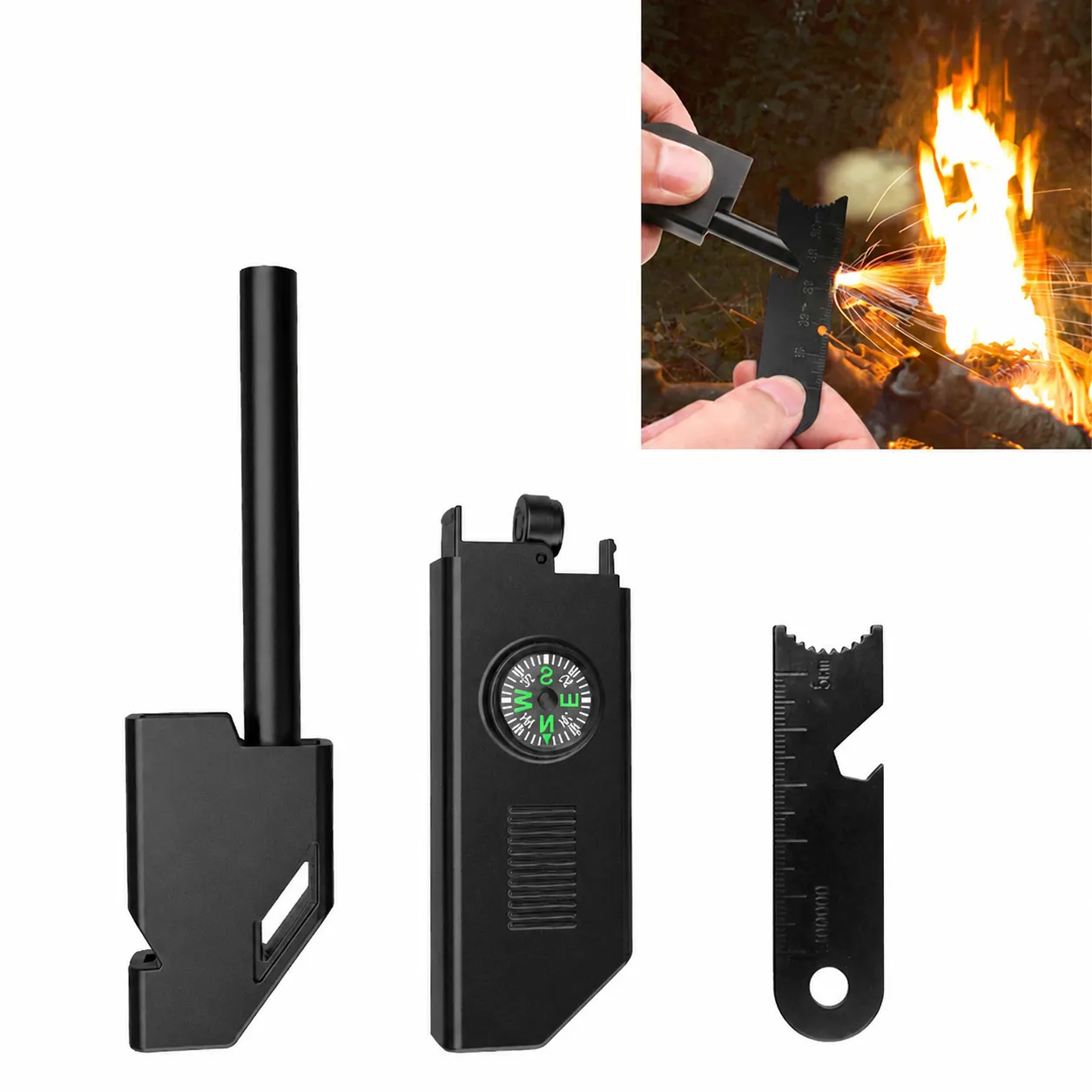 Allume-Feu d'Urgence Extérieur Outil de Survie Multifonctionnel Avec Boussole Sifflet Nylon Magnésium Pour Camping Randonnée