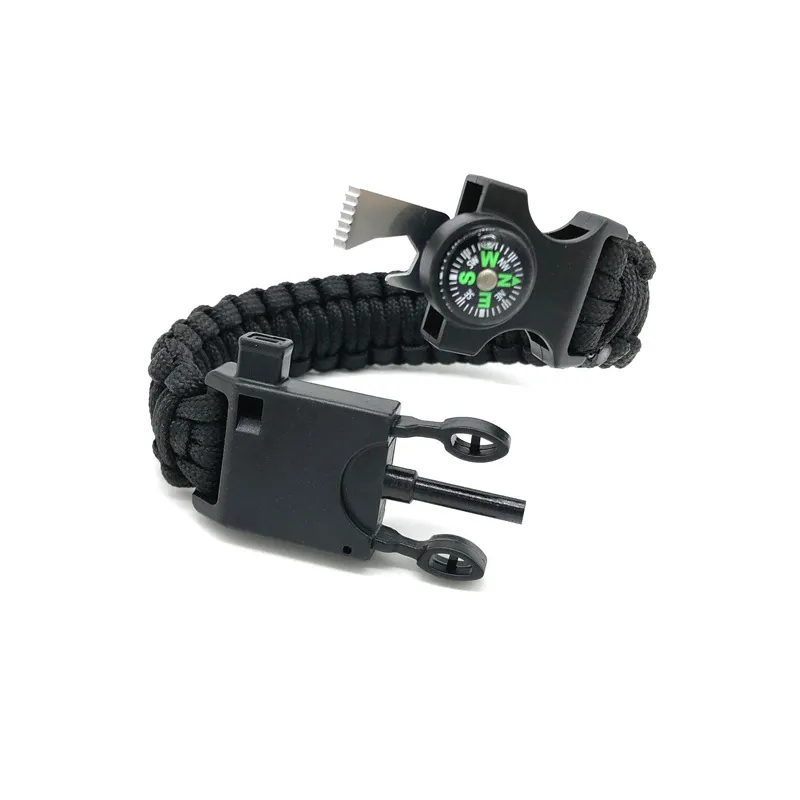 Outdoor Survival Paracord Bracelet Multi-Functional Nylon Braided Emergency Rope With Compass Whistle Flint Hiking Jewelry