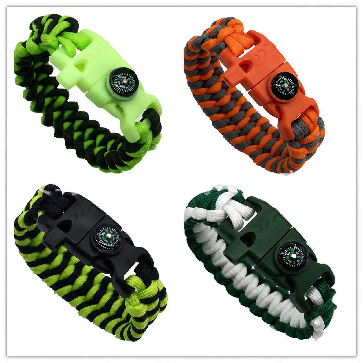 Outdoor Survival Parachute Cord Survival Bracelet With Flint Whistle Compass Multitool Unisex Camping Hiking Emergency Gear