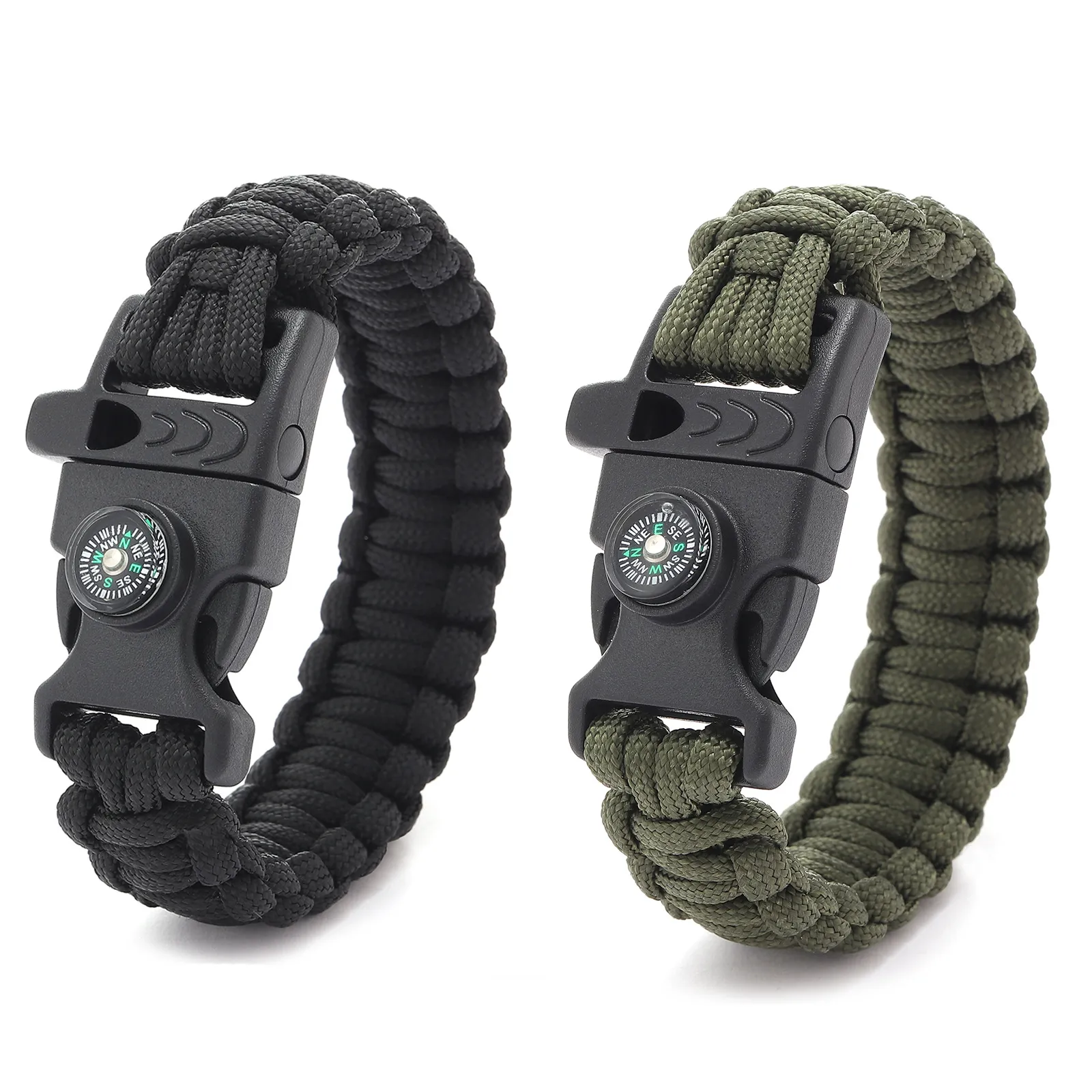 Outdoor Survival Paracord Bracelet Handwoven 7 Strand Parachute Cord With Compass Whistle Hiking Emergency Gear
