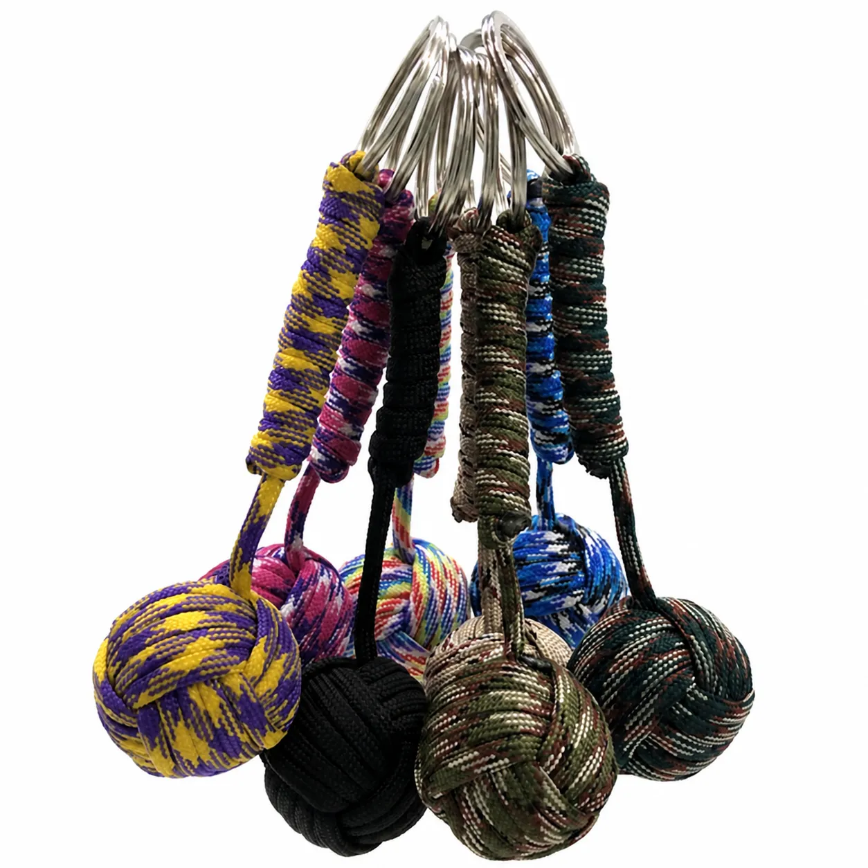 Outdoor Paracord Keychain Hand Woven Nylon Survival Lanyard Multi Color Monkey Fist Key Ring EDC Bag Pendant Jewelry