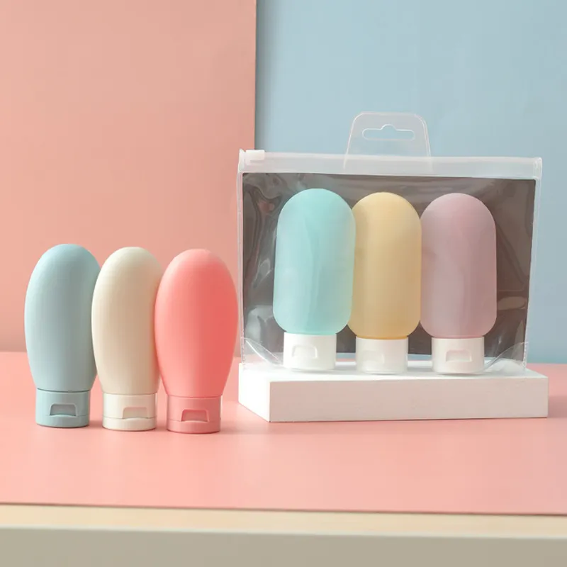 Flacons Distributeurs de Cosmétiques en Plastique PE Style Nordique Récipient de Voyage Pressible Set de Flacons de Lotion