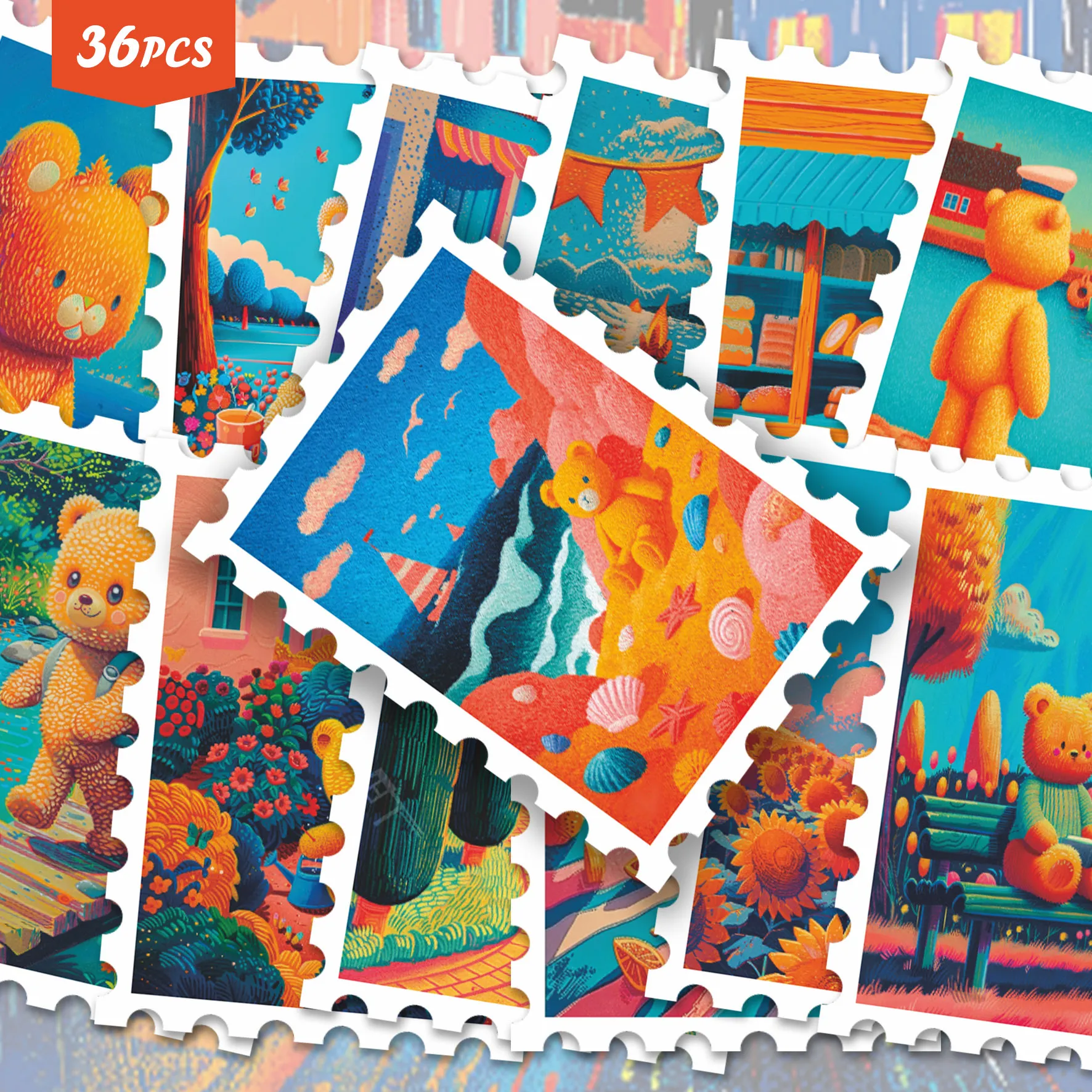 Dopamine Kleine Beer Landschap Postzegel Stickers Waterdicht PVC Leuke Cartoon DIY Dagboek Bagage Decoratieve Sticker