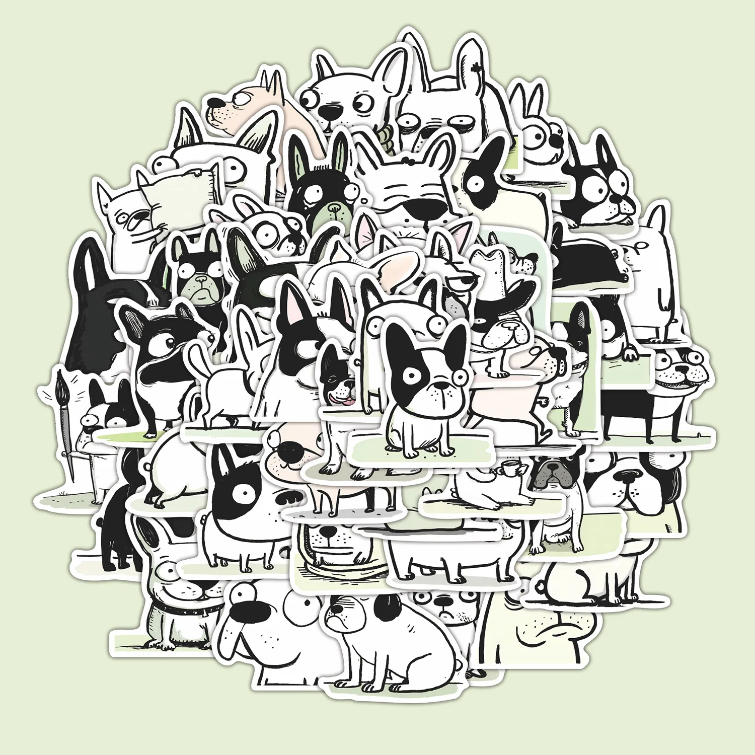 Autocollants Bouledogue Français PVC Imperméable Mignon Noir Et Blanc Chiot DécalcomANIES Pour Ordinateur Portable Bouteille D'Eau Scrapbook DIY Papeterie