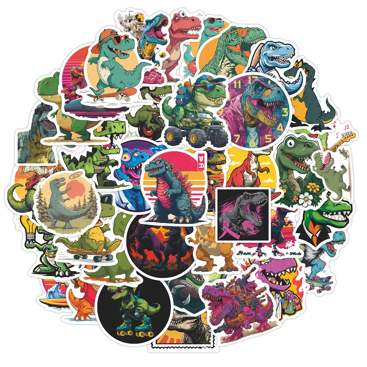 Trendy Cartoon Dinosaur Stickers Waterproof PVC Graffiti Decals For Hand Ledger Luggage Suitcase DIY Decoration